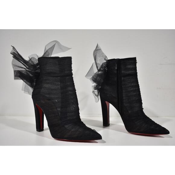 Christian Louboutin Libellibooty 100 Black Mesh Tulle Ankle Boot Heel Pump 40 - Picture 2 of 12
